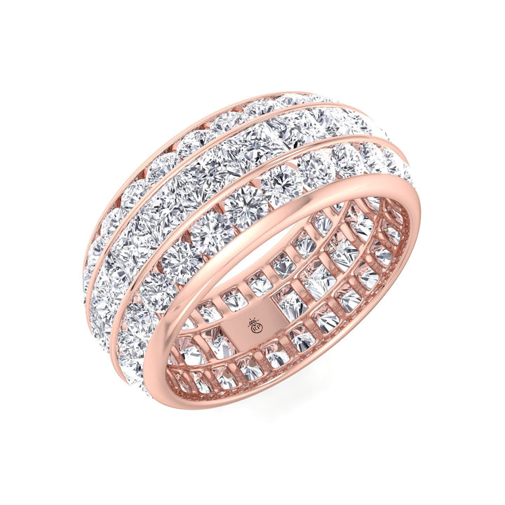 3 Row Channel Set Princess and Round Cut Eternity Band