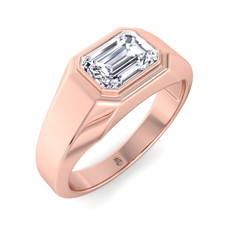 Bezel Set Unisex East To West Emerald Cut Engagement Ring