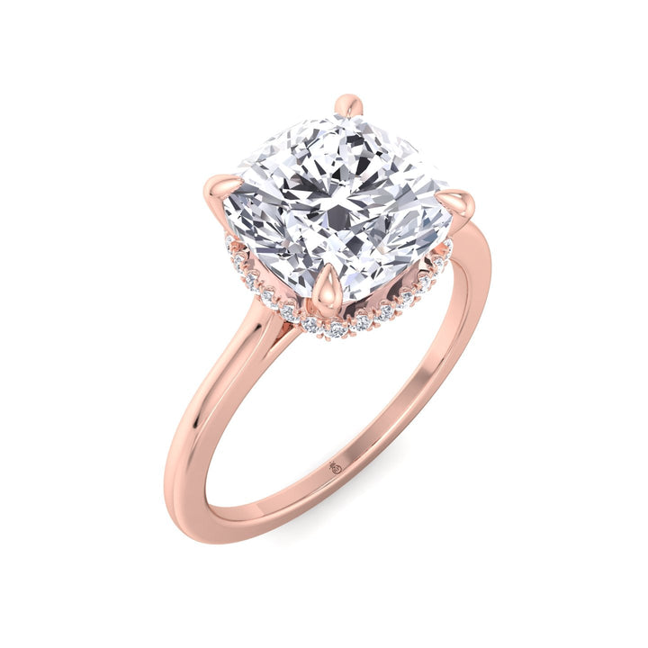 Cushion Cut Solitaire Engagement Ring with Hidden Halo