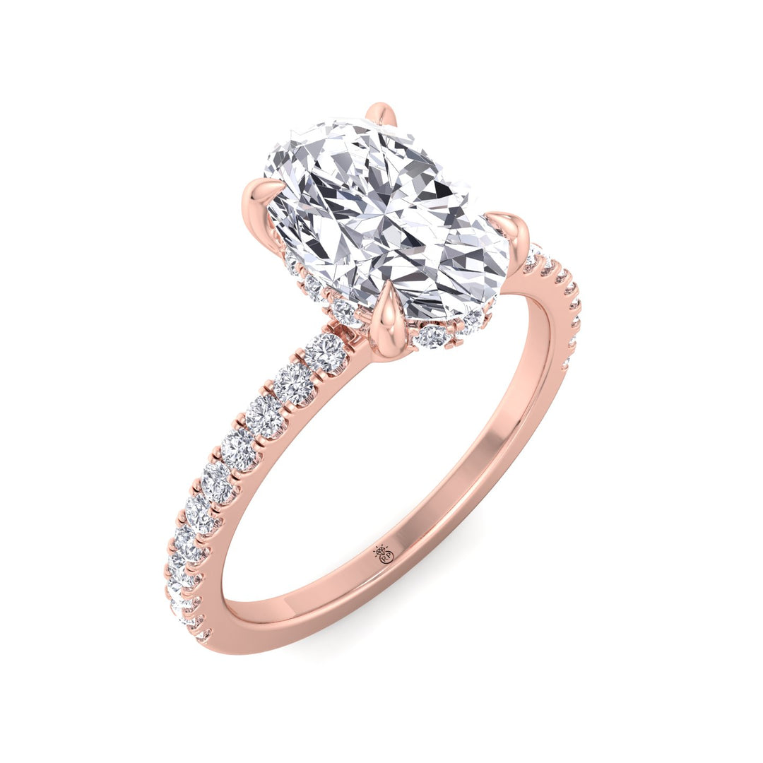 Oval Cut Invisible Halo Engagement Ring with Sidestones