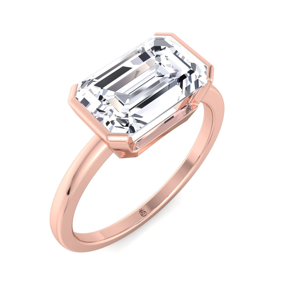 Bezel Set Emerald Cut Engagement Ring East to West