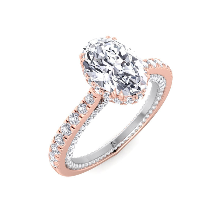 Oval Cut Engagement Ring With Milligrain in Two Toned Band