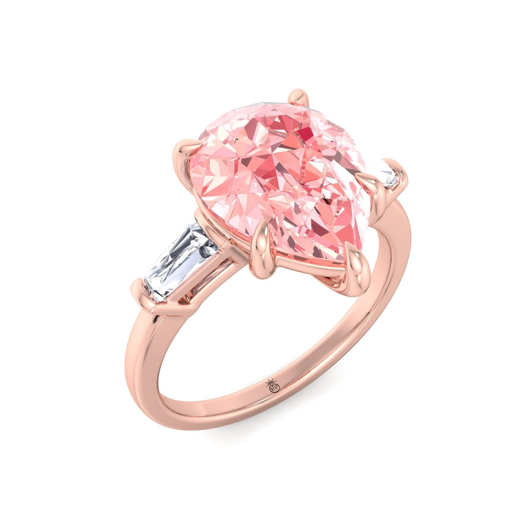 Pear Shape Pink Engagement Ring with Tapered Baguettes