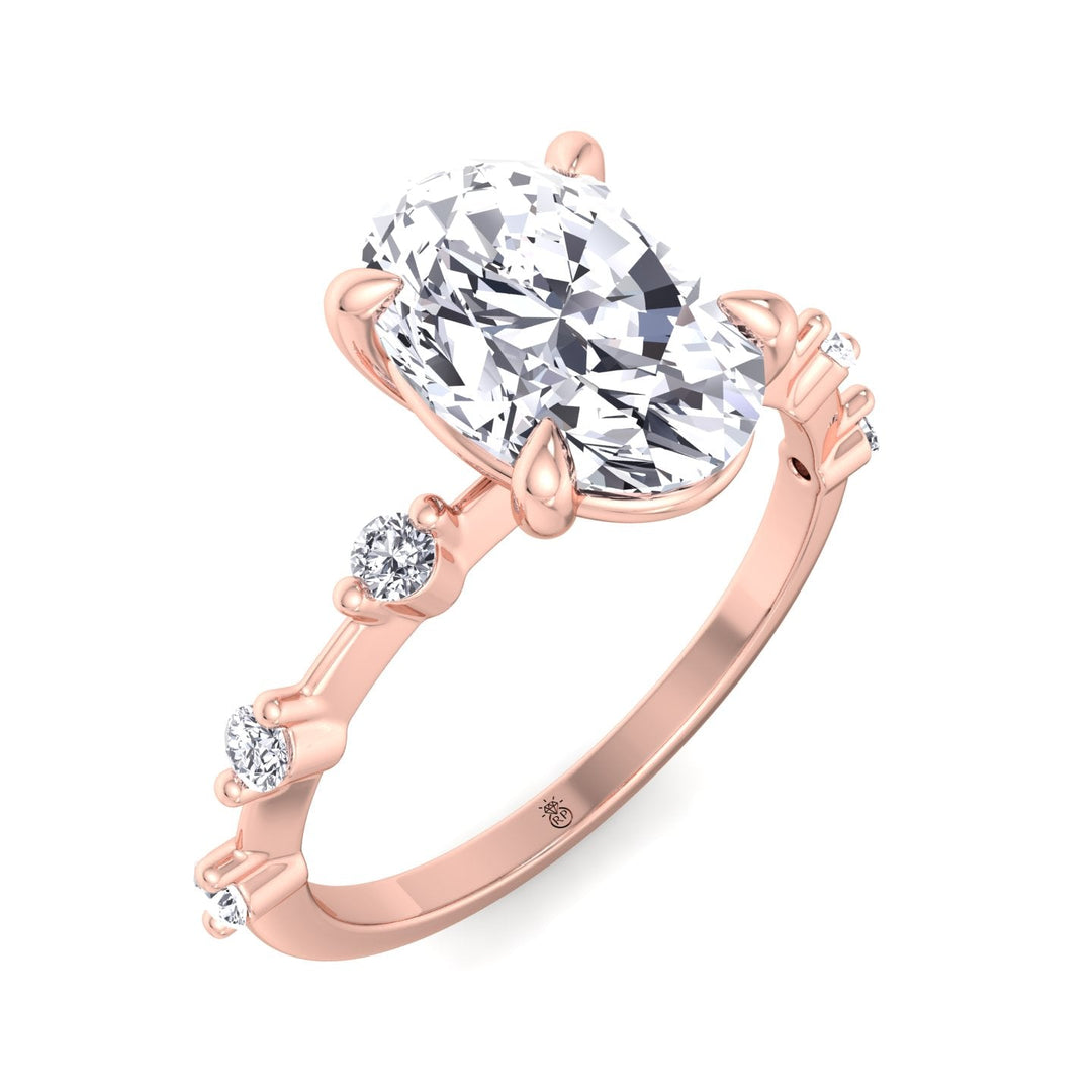 Oval Cut Engagement Ring Thin Band with Round Stones