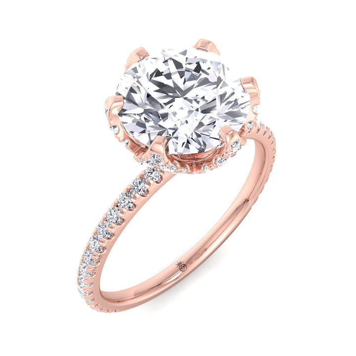 Pave Center Prong Round Cut Engagement Ring