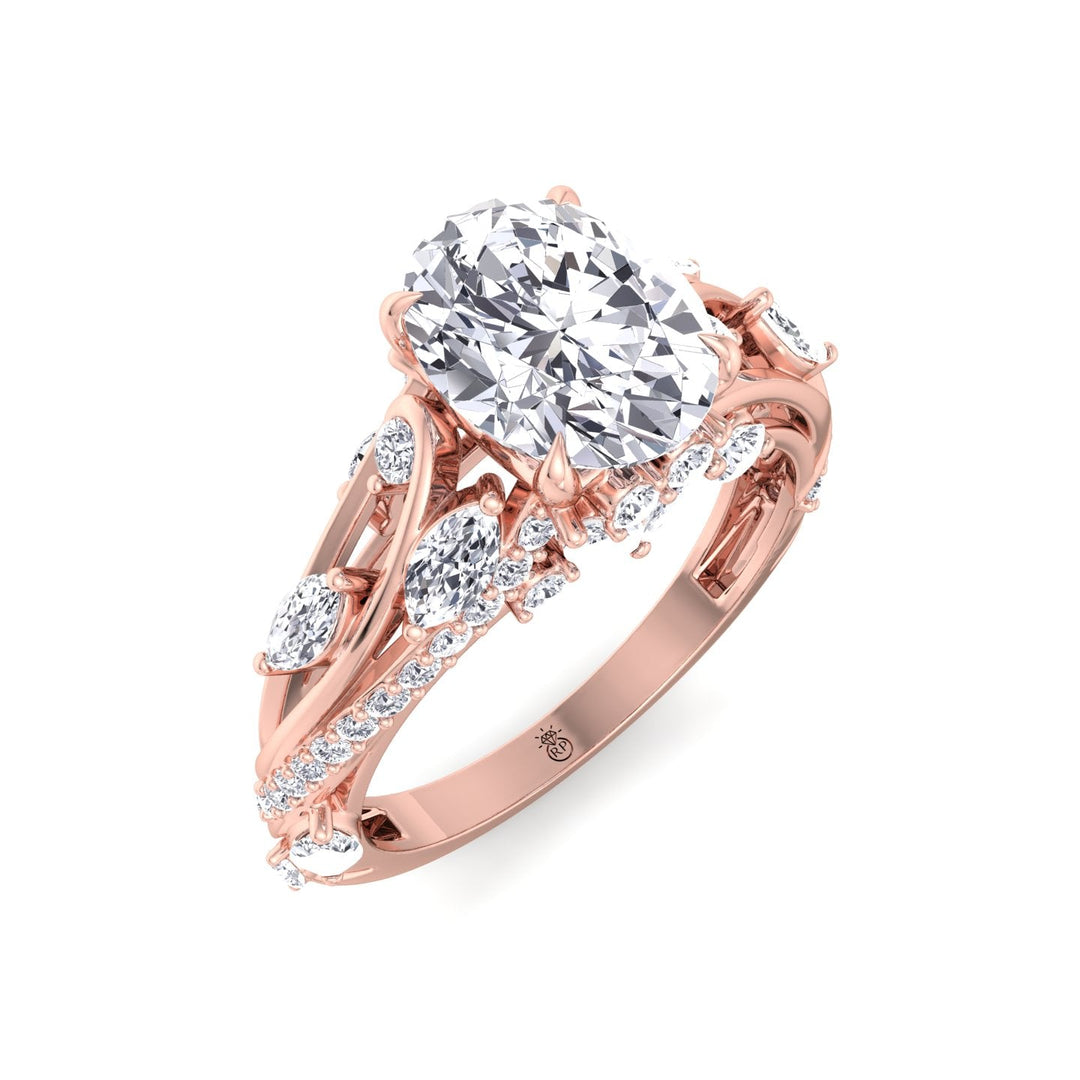 Oval Cut Engagement Ring with Marquise and Round Sidestones