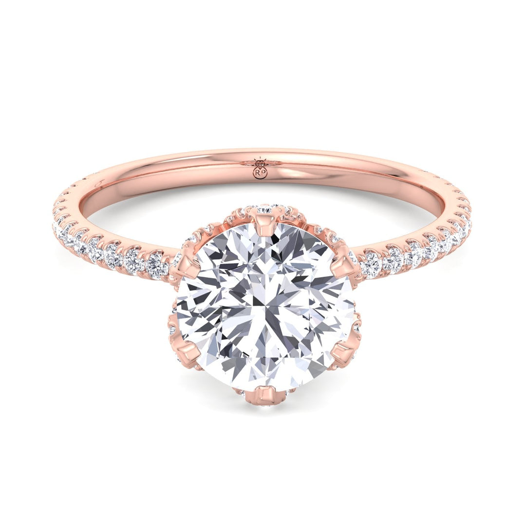 Pave Center Prong Round Cut Engagement Ring