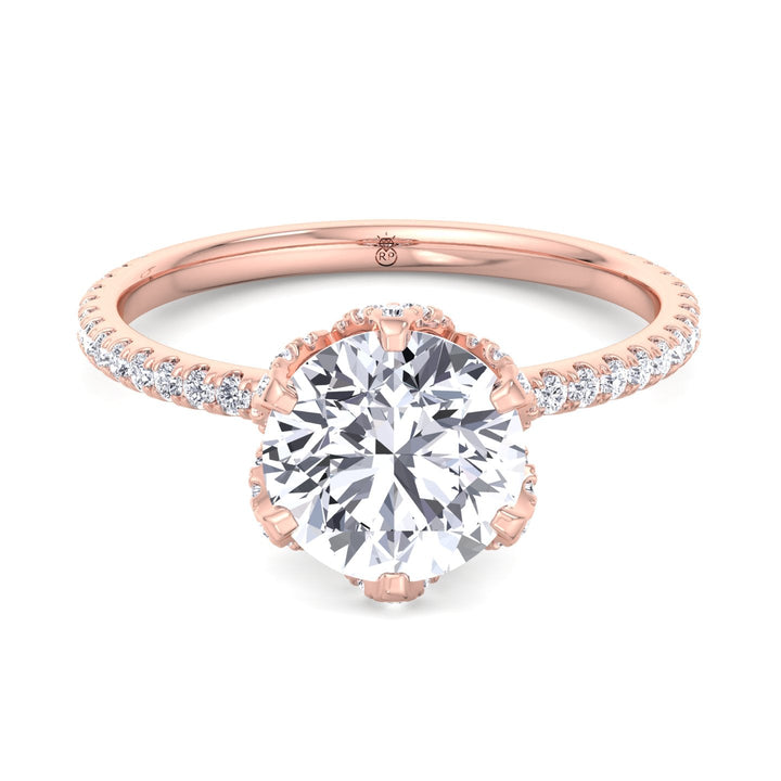 Pave Center Prong Round Cut Engagement Ring