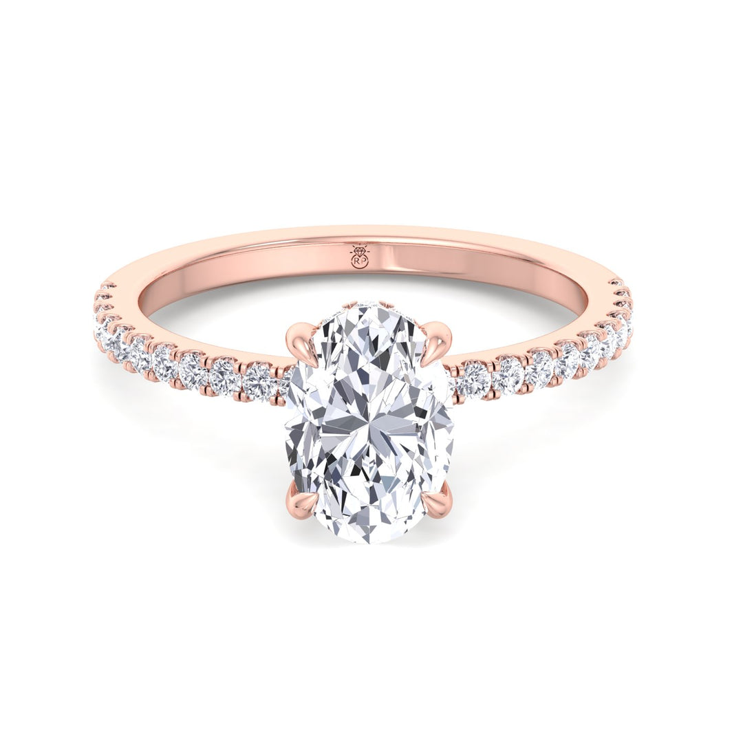 Oval Cut Invisible Halo Engagement Ring with Sidestones