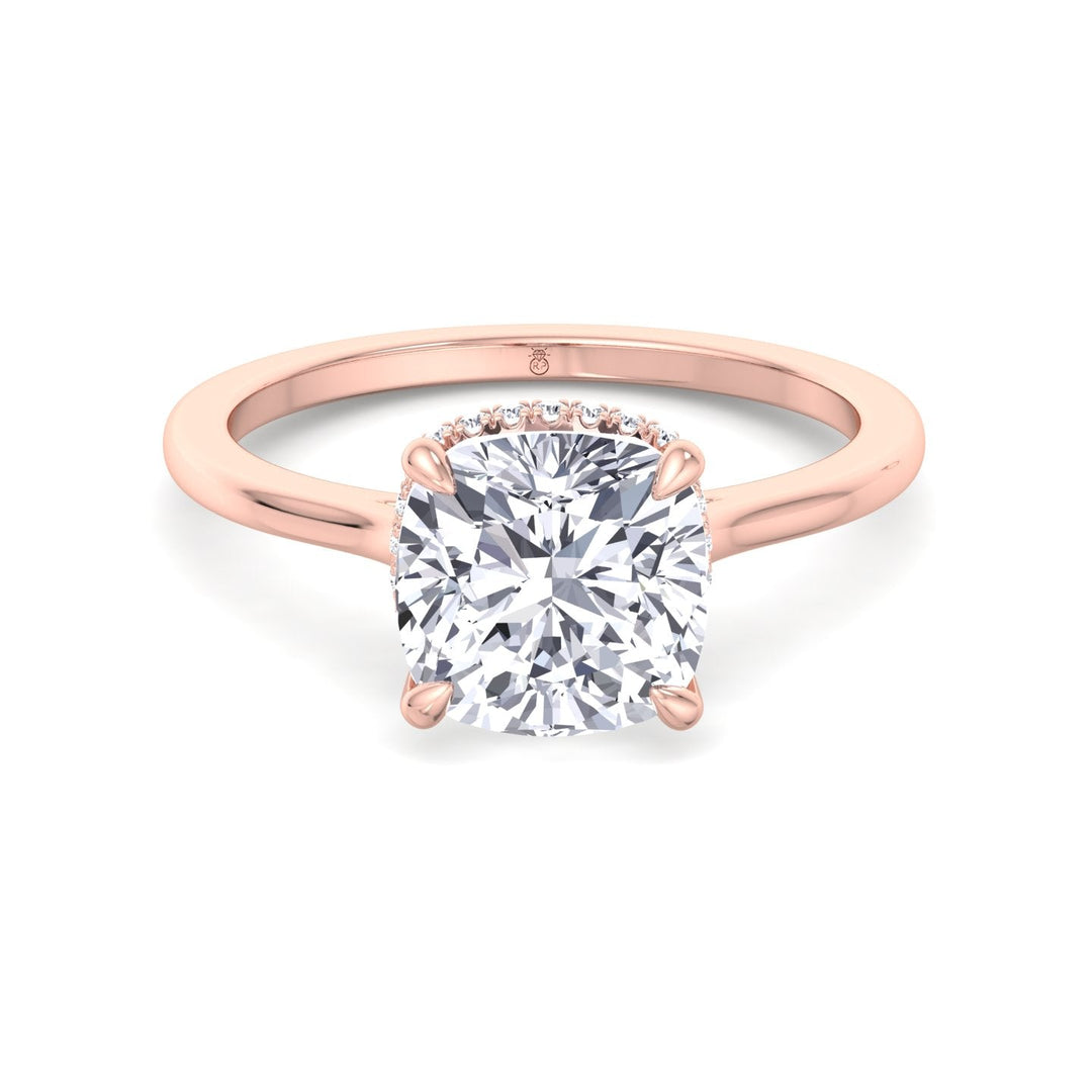 Cushion Cut Solitaire Engagement Ring with Hidden Halo