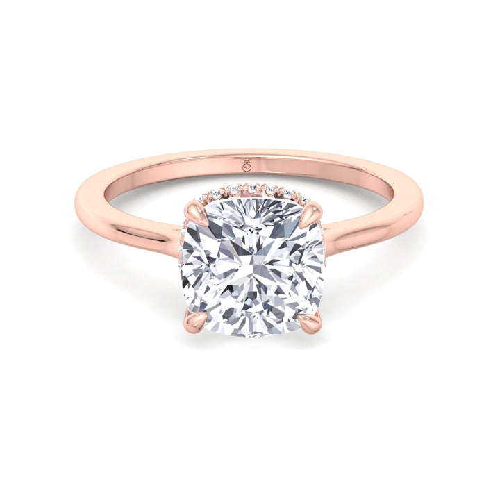 Cushion Cut Solitaire Engagement Ring with Hidden Halo