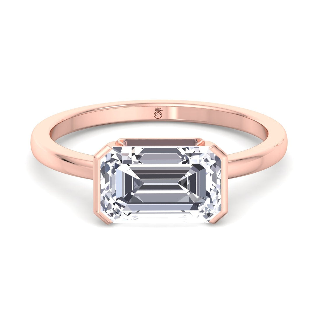 Bezel Set Emerald Cut Engagement Ring East to West
