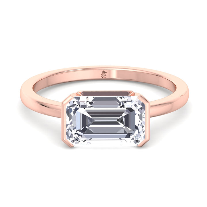 Bezel Set Emerald Cut Engagement Ring East to West