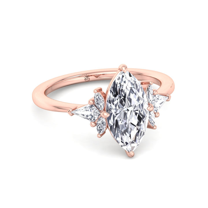 Marquise Shape Engagement Ring with Marquise and Pear Shape Sidestones