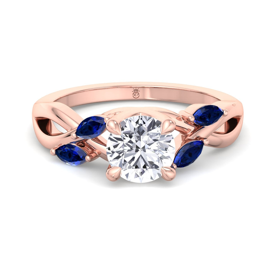 Round Cut Engagement Ring with Blue Sapphire Pear Shape Twist Band