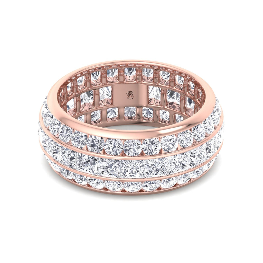 3 Row Channel Set Princess and Round Cut Eternity Band