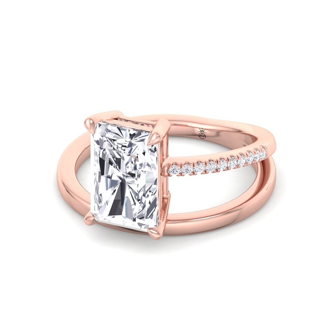 Double Thin Twist Band Emerald Cut Pave Engagement Ring