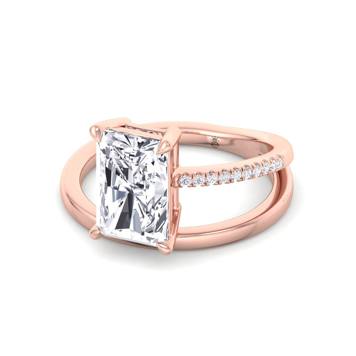 Double Thin Twist Band Emerald Cut Pave Engagement Ring