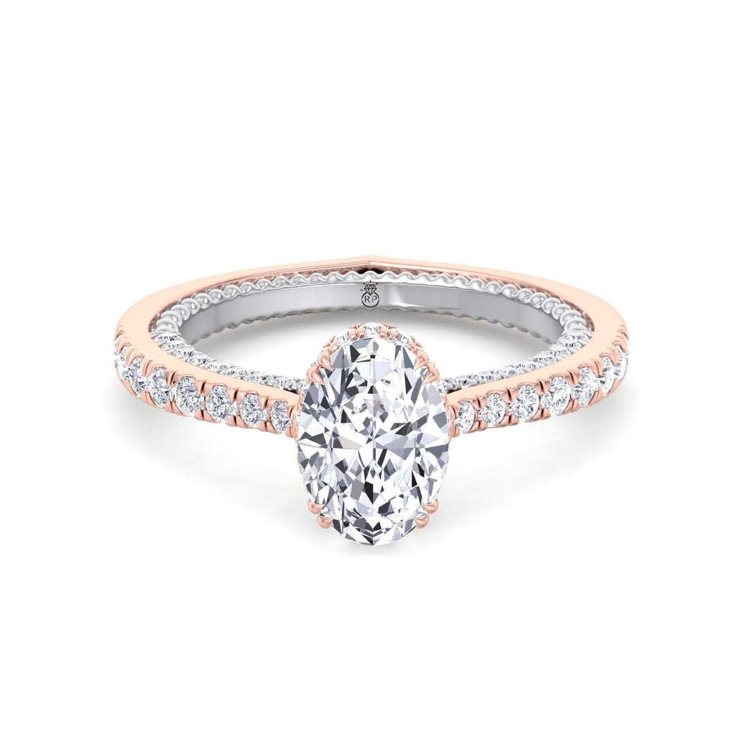 Oval Cut Engagement Ring With Milligrain in Two Toned Band