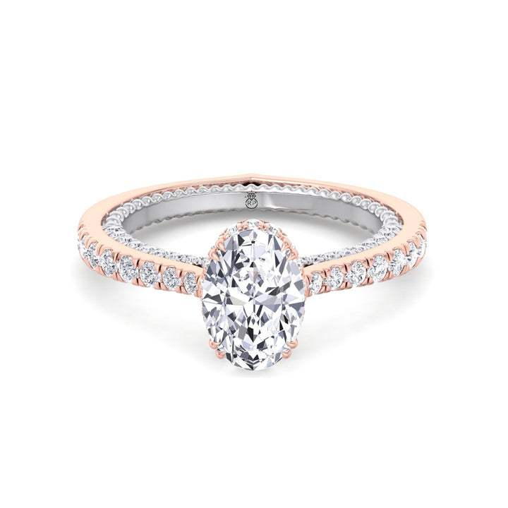 Oval Cut Engagement Ring With Milligrain in Two Toned Band