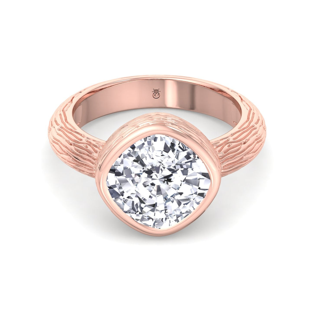 Cushion Cut Solitaire Hand Engraved Engagement Ring