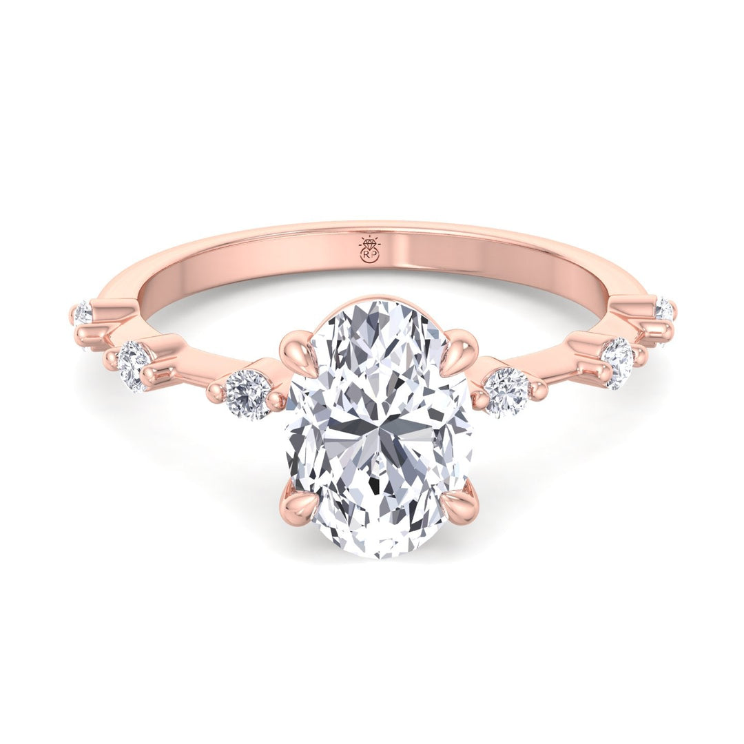 Oval Cut Engagement Ring Thin Band with Round Stones