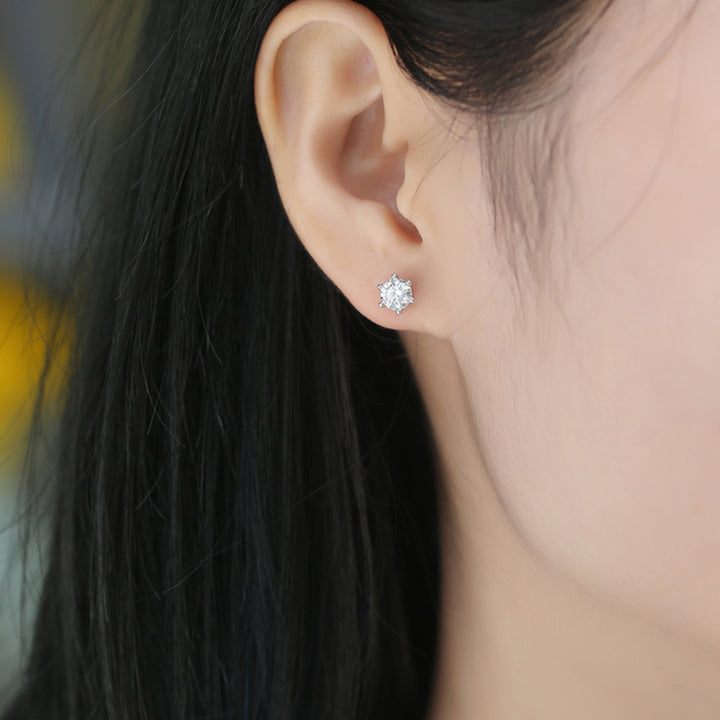 1CT Round Sterling Silver Studs