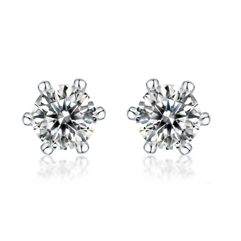 1CT Round Sterling Silver Studs