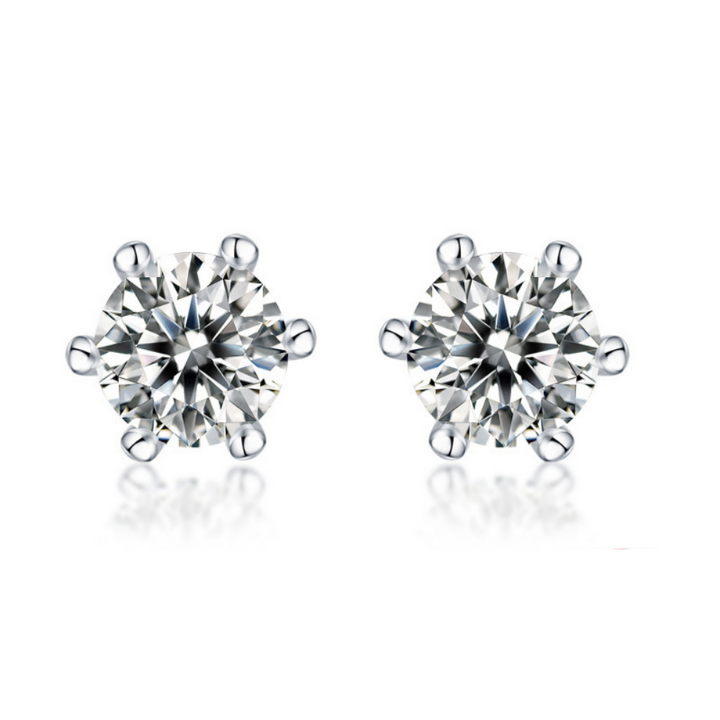 1CT Round Sterling Silver Studs
