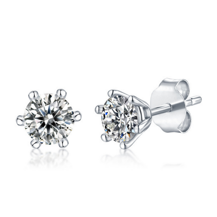 1CT Round Sterling Silver Studs