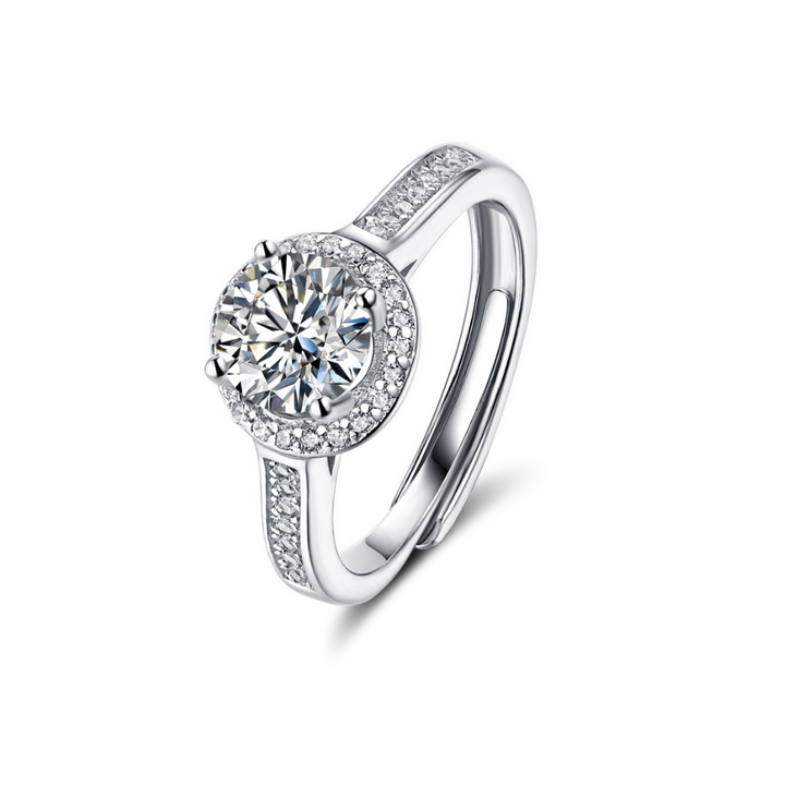 1CT Adjustable Sterling Silver Round Halo Ring