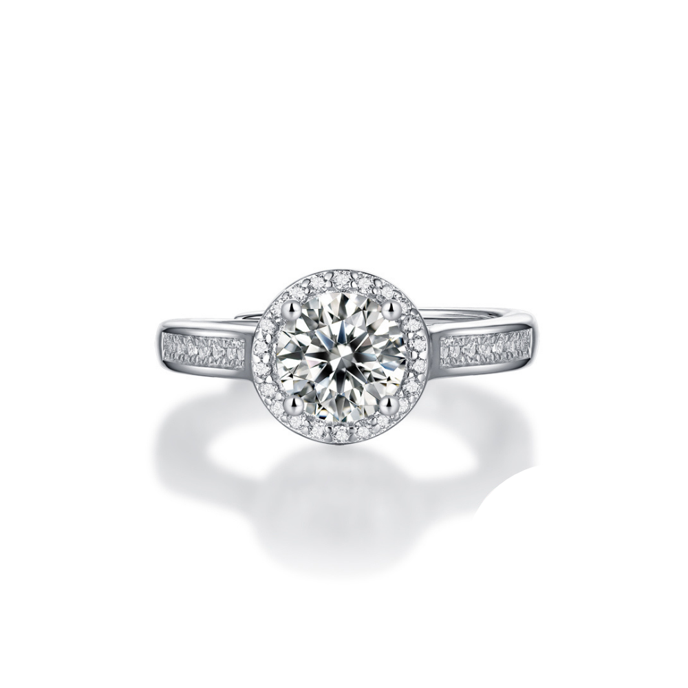 1CT Adjustable Sterling Silver Round Halo Ring