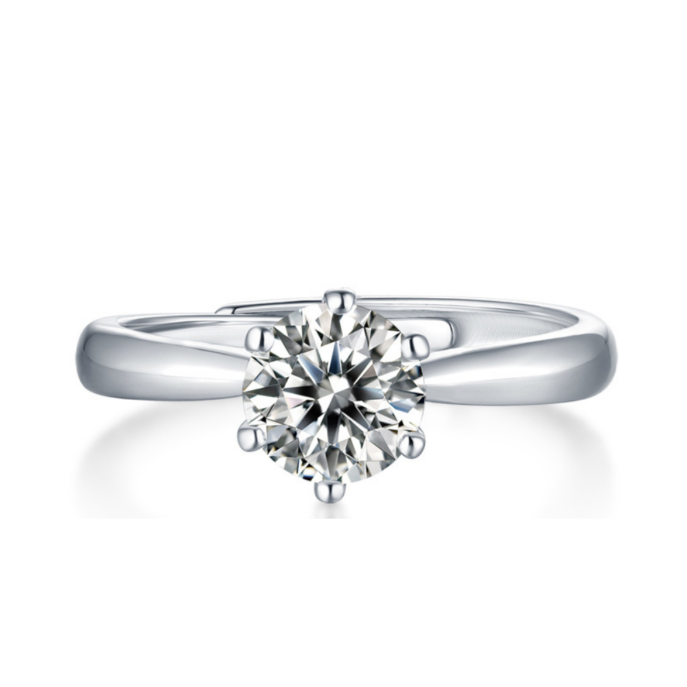 1CT  Adjustable Sterling Silver Round Engagement Ring