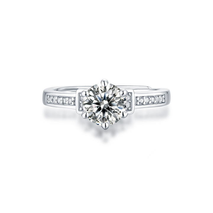 1CT Adjustable Sterling Silver Round Engagement Ring with Sidestones