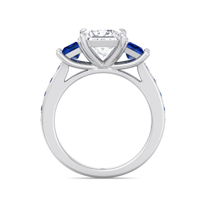 Princess Cut Engagement Ring with Blue Sapphire Sidestones
