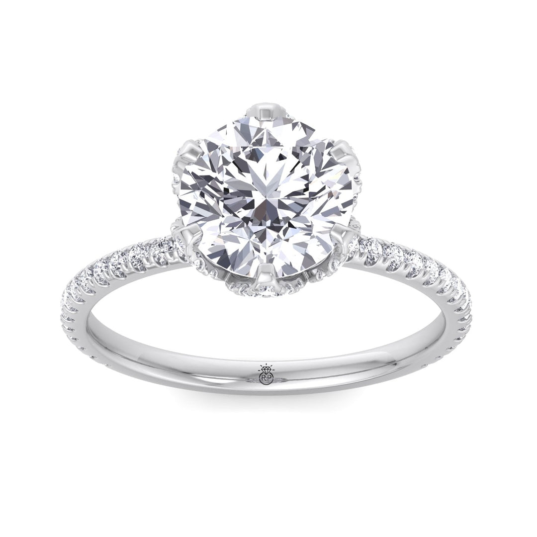 Pave Center Prong Round Cut Engagement Ring