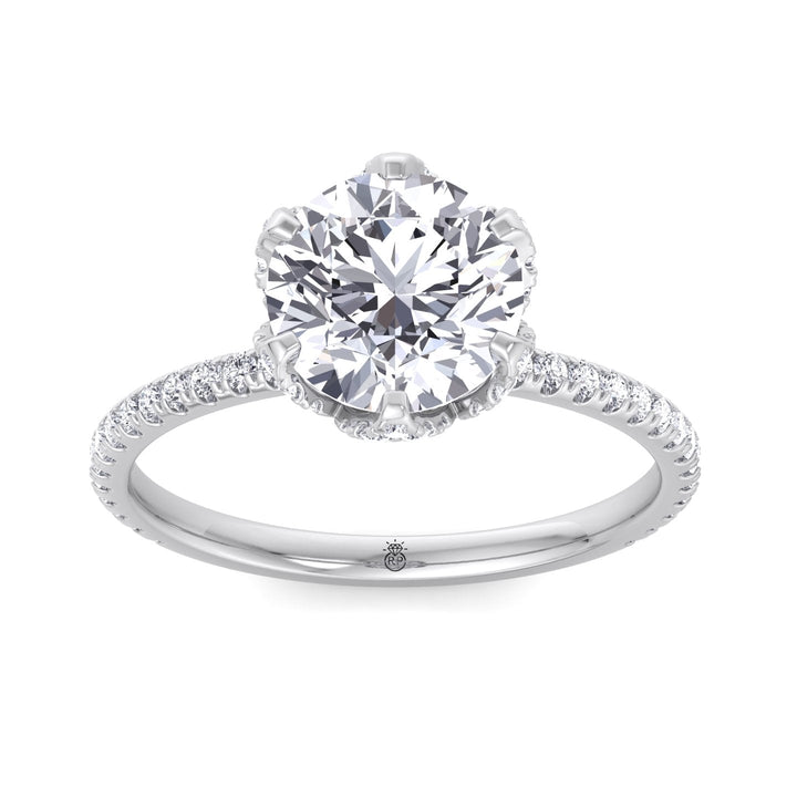 Pave Center Prong Round Cut Engagement Ring
