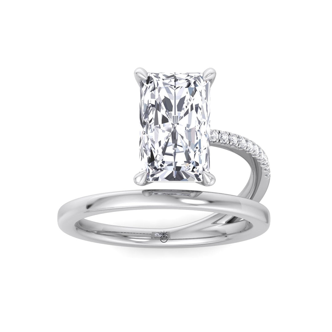 Double Thin Twist Band Emerald Cut Pave Engagement Ring