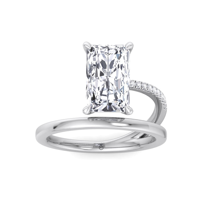 Double Thin Twist Band Emerald Cut Pave Engagement Ring