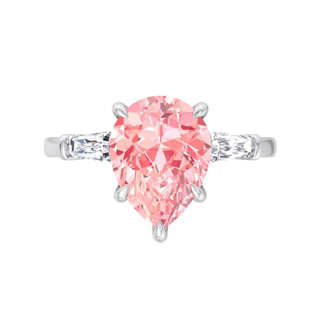Pear Shape Pink Engagement Ring with Tapered Baguettes