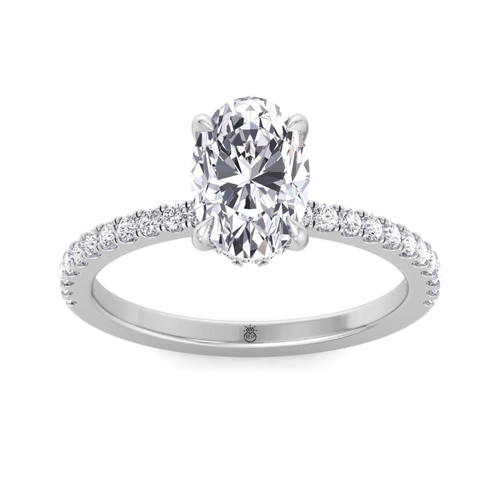 Oval Cut Invisible Halo Engagement Ring with Sidestones