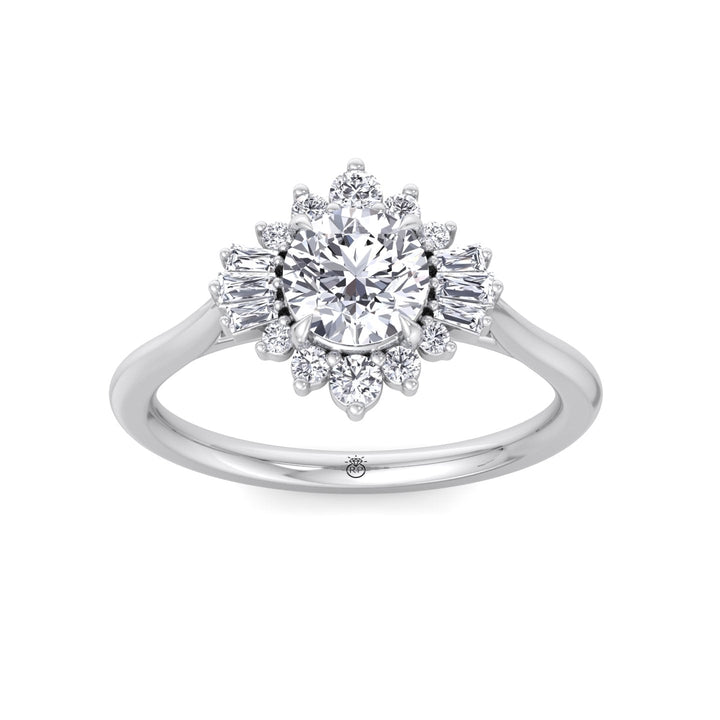 Round Cut Engagement Ring with Round and Tapered Baguette Cluster