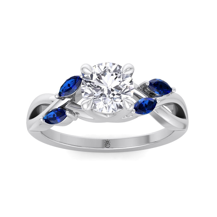 Round Cut Engagement Ring with Blue Sapphire Pear Shape Twist Band