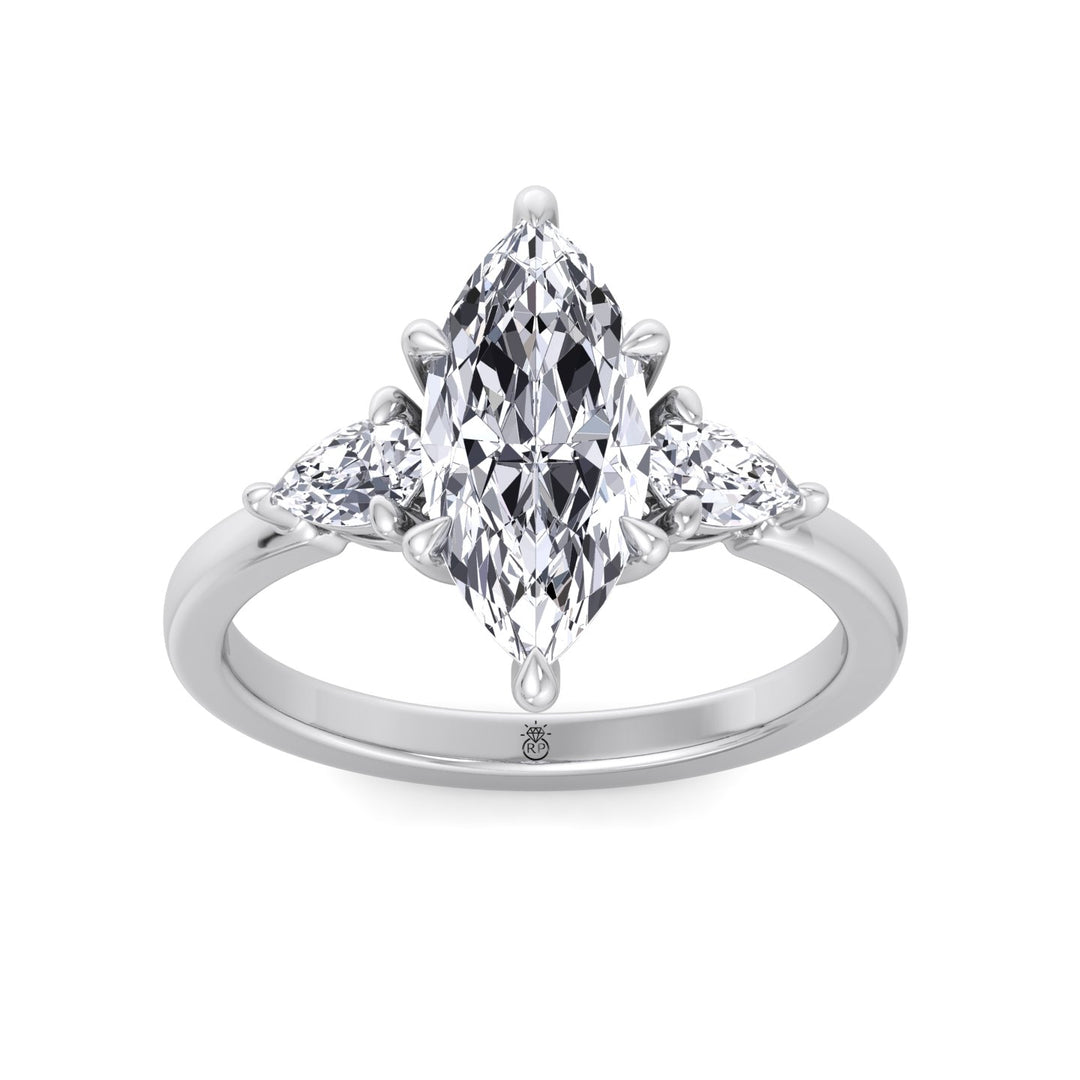 Marquise Shape Engagement Ring with Pear Sidestones