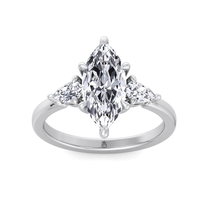 Marquise Shape Engagement Ring with Pear Sidestones