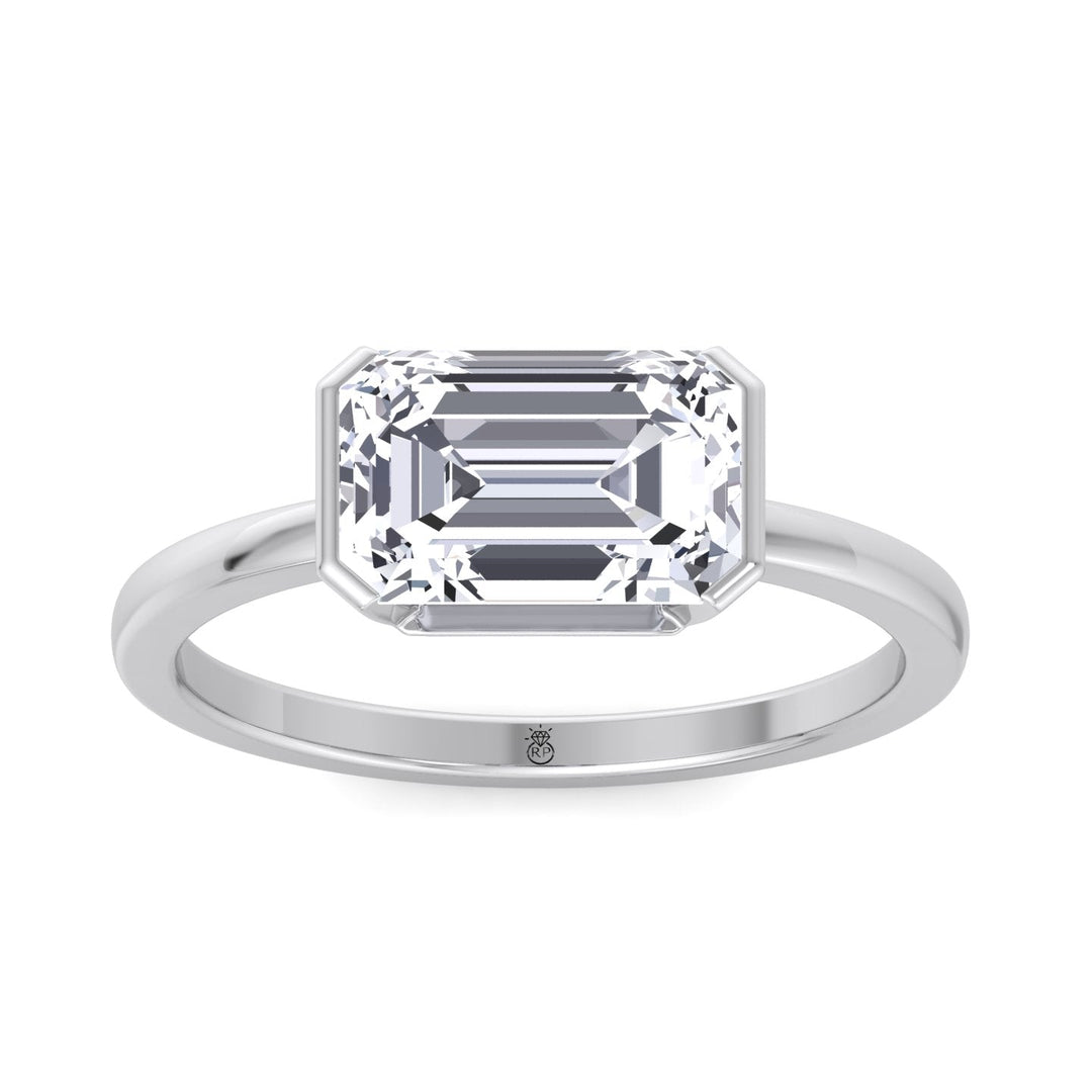 Bezel Set Emerald Cut Engagement Ring East to West