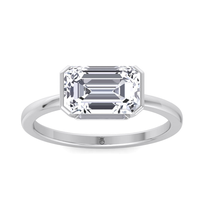 Bezel Set Emerald Cut Engagement Ring East to West