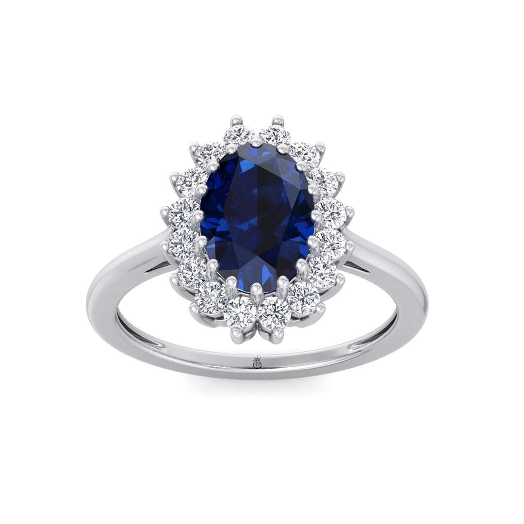 Oval Cut Blue Sapphire &amp; Halo Engagement Ring