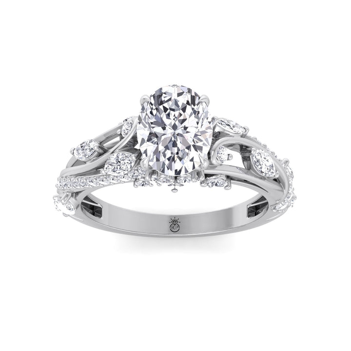 Oval Cut Engagement Ring with Marquise and Round Sidestones