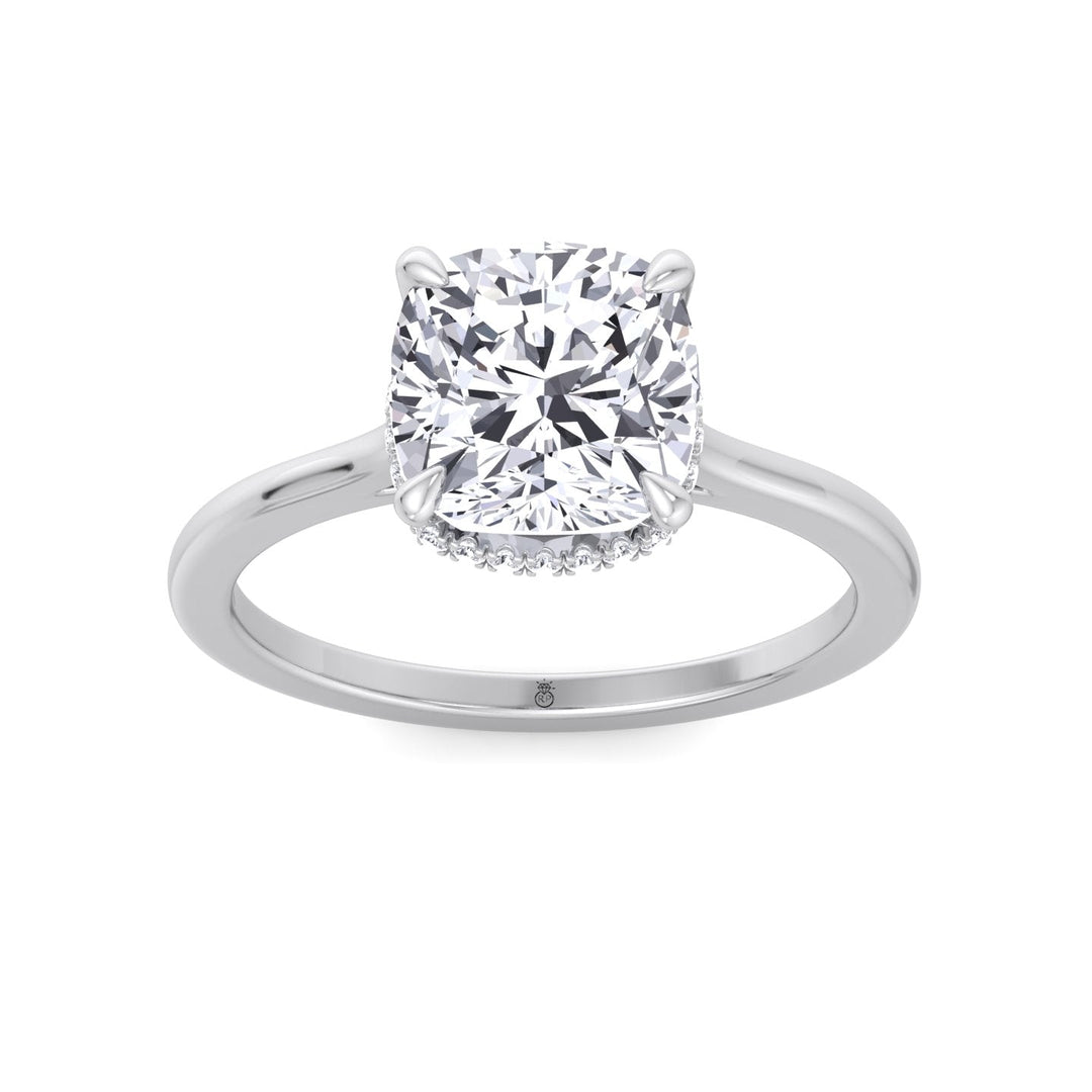 Cushion Cut Solitaire Engagement Ring with Hidden Halo